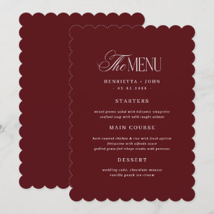 Scalloped Old Money Burgundy Wedding Menu Card