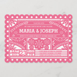 Scalloped Papel Picado Wedding Invite - Pink