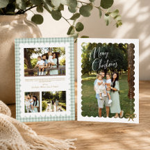 Scalloped Photo Bow Sage Gingham Merry Christmas