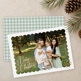 Scalloped Photo with Bow Merry Christmas Holiday Card
