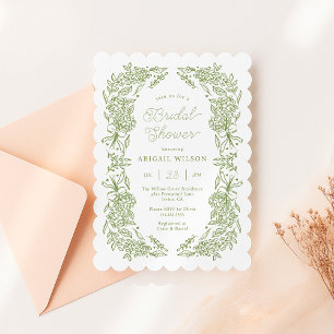 Scalloped Sage Green Hydrangea Bridal Shower Invitation