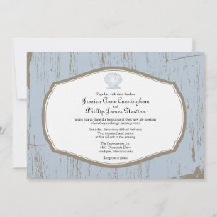 Scalloped Shell Rustic Beach Wedding Invitation