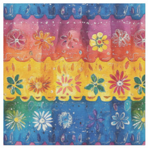 Scalloped Stripe Floral Pattern-Papel Picado Fabric