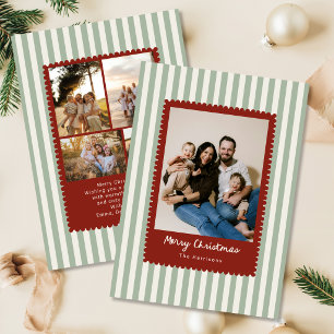 Scalloped Striped Merry Christmas Photo Card