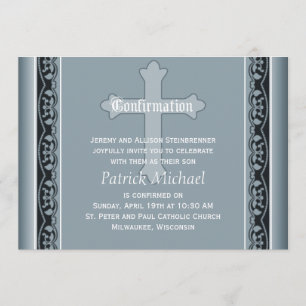 Scalloped Vines with Cross Elegant  Confirmation Invitation