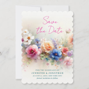 Scalloped Watercolor Flowers Script Save The Date