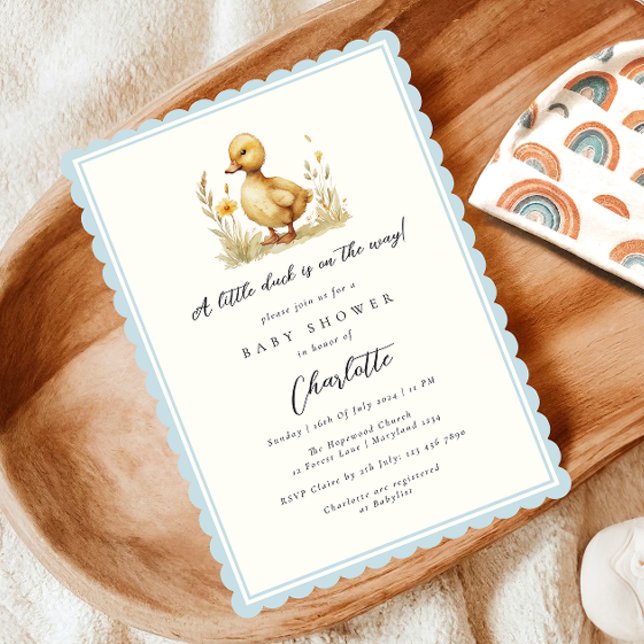 Scallopped Pastel Blue Little Duck Baby Shower Invitation (Creator Uploaded)