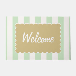 Scallops and Stripes Green and White Doormat Rug