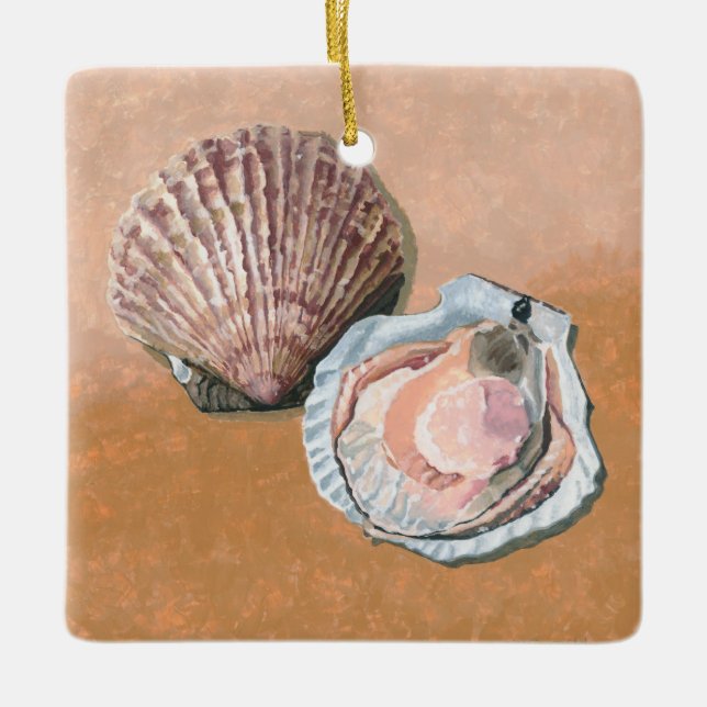 Scallops Still Life Ceramic Ornament (Front)
