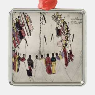 Scalp dance or victory dance (ink on paper) metal ornament