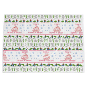 Scaly, Merry, and Bright Wrapping Paper Large Gift Bag