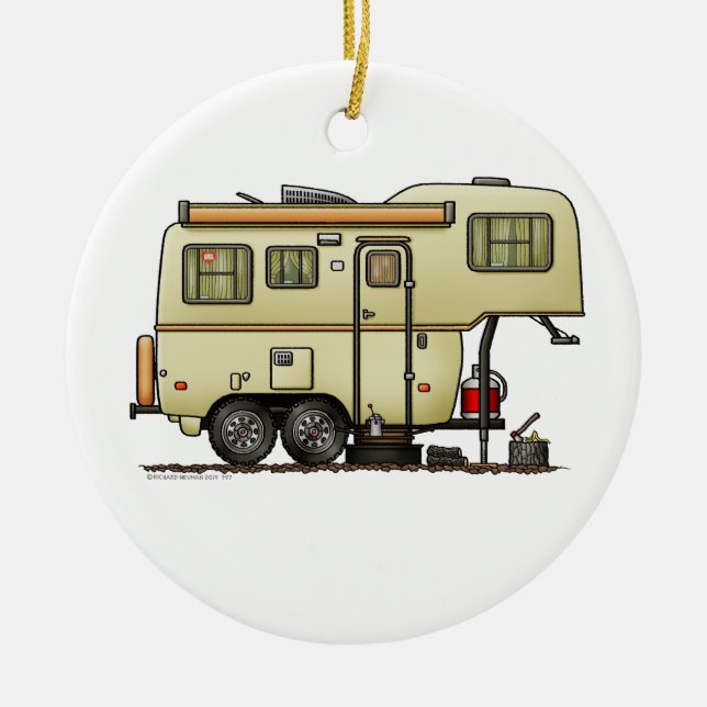 Scamp Fifth Wheel Camper RV happy camper Ceramic Ornament (Front)