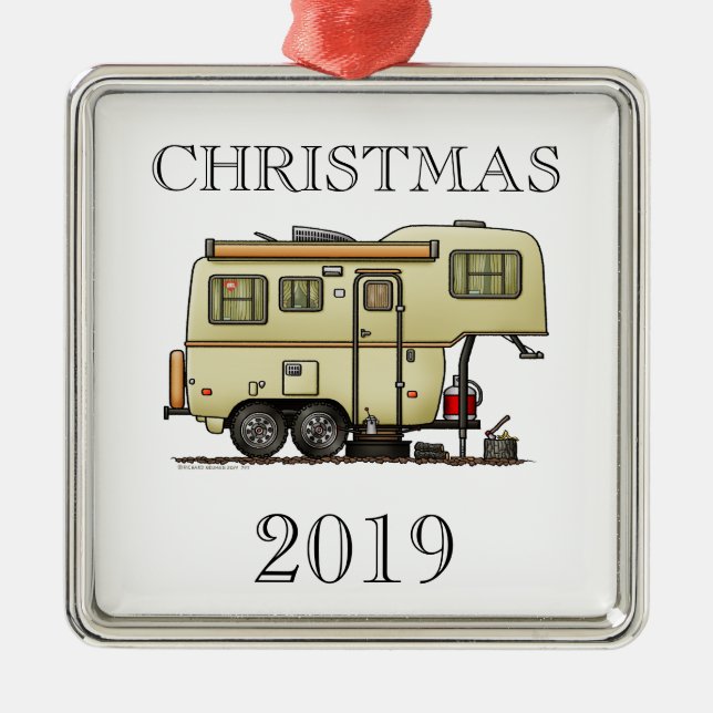 Scamp Fifth Wheel Camper RV happy camper Metal Ornament (Front)