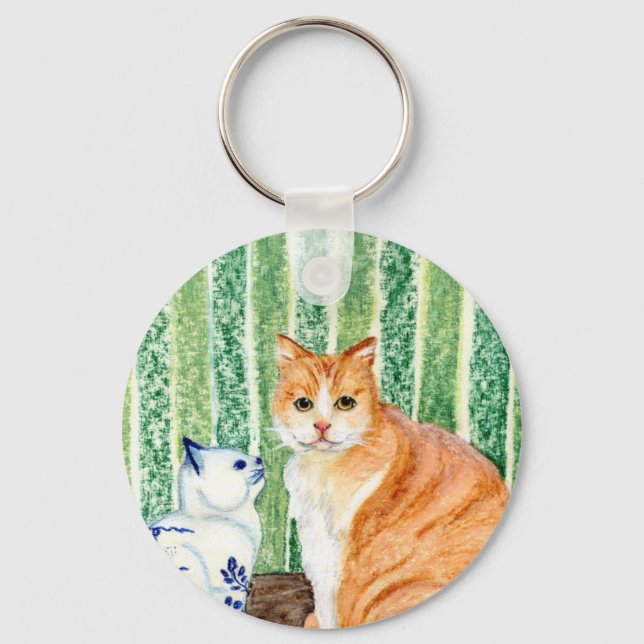 Scampy with delfts blue cat-1.jpg key ring (Front)