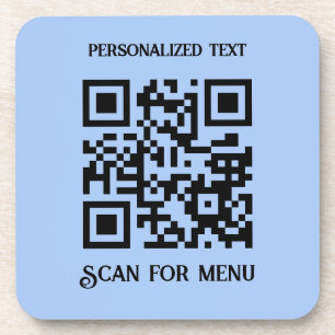 Scan for Menu QRcode with personalisation LBlue BG Coaster