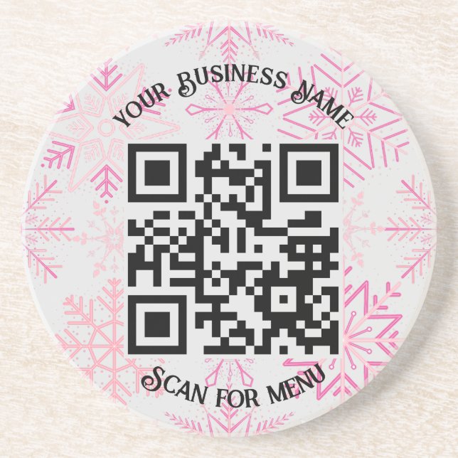 Scan for Menu QRcode with personalisation LGrey SF Coaster (Front)