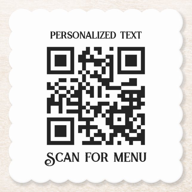 Scan for Menu QRcode with personalisation No BG Paper Coaster (Front)