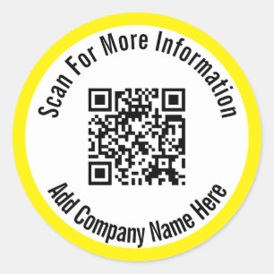 Scan For More Information QR Code Bright Yellow Classic Round Sticker