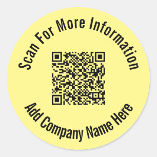 Scan For More Information QR Code Light Yellow Classic Round Sticker