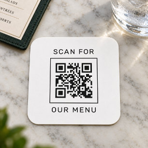 Scan For Our Menu Custom QR Code and Logo Square Paper Coaster