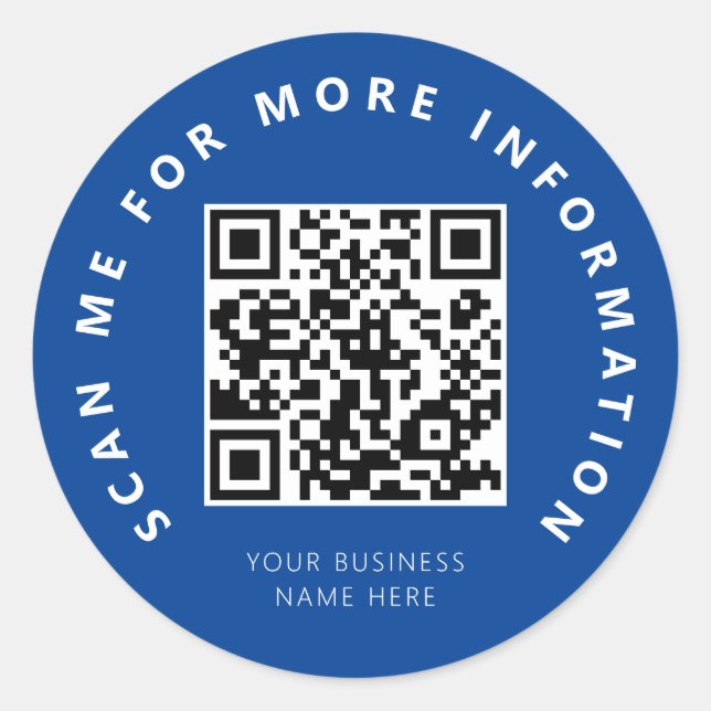 Scan Me Blue QR Code Scannable Classic Round Sticker (Front)