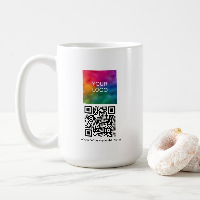 Scan Me QR Code Upload Logo Modern Promotional Coffee Mug (With Donut)