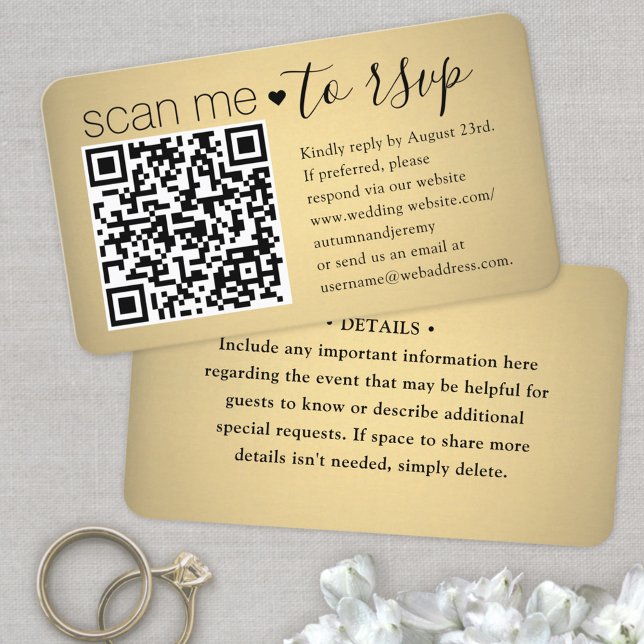 Scan Me QR RSVP & Details Faux Gold Foil Wedding Enclosure Card (Creator Uploaded)