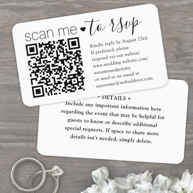 Scan Me QR RSVP & Details Simple Script Wedding Enclosure Card (Creator Uploaded)