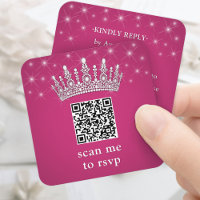 Scan Me QR RSVP Quinceañera Crown Fuschia Pink