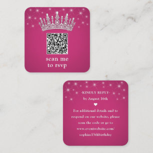Scan Me QR RSVP Quinceañera Crown Fuschia Pink Enclosure Card