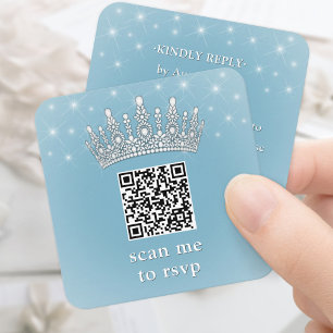 Scan Me QR RSVP Quinceañera Crown Light Blue Enclosure Card