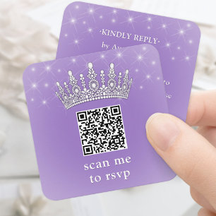 Scan Me QR RSVP Quinceañera Crown Lilac Purple Enclosure Card