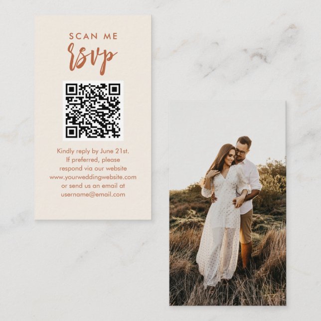 Scan Me RSVP Boho Desert Wedding QR Code RSVP  Enclosure Card (Front/Back)