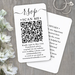 Scan Me RSVP & Details QR Code Vertical Wedding Enclosure Card