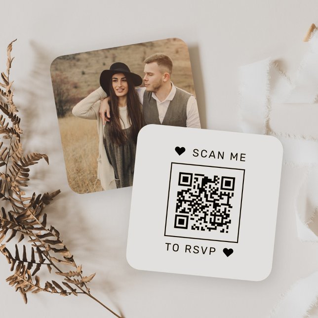 Scan Me to RSVP Wedding QR Code Response Square Enclosure Card (Creator Uploaded)