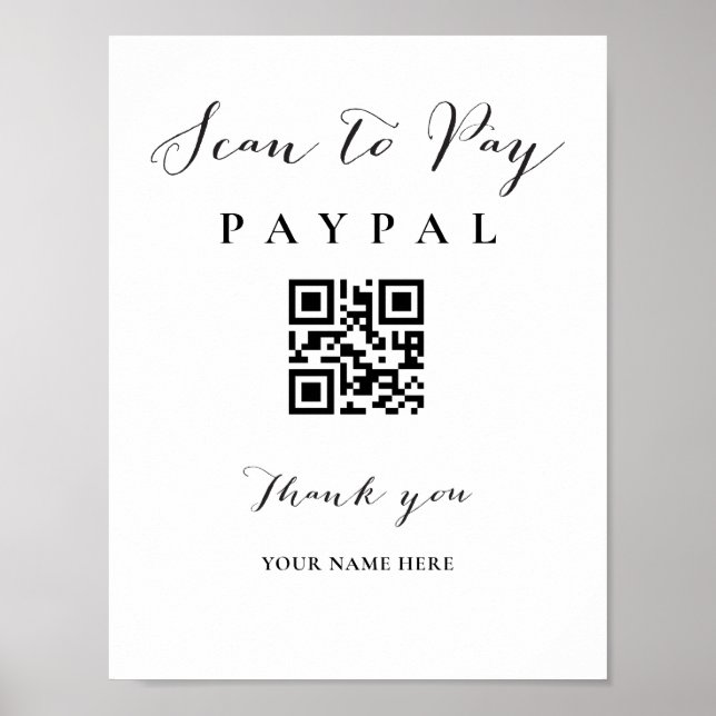 Scan Pay QR Code Sign Wedding Bar Valet Business (Front)
