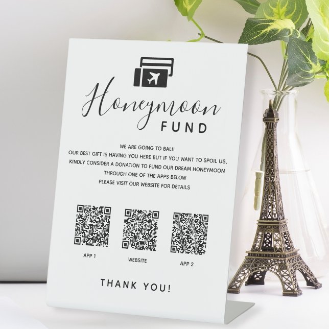 Scan QR Code App Digital Honeymoon Fund Wedding Pedestal Sign (Scan QR Code App Digital Honeymoon Fund Wedding Pedestal Sign
)