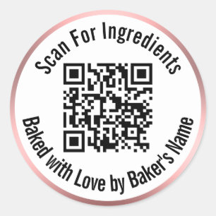 Scan QR Code For Ingredients Baked With Love Pink Classic Round Sticker