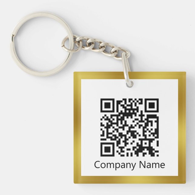 Scan QR Code Gold and White Business Key Ring (Front)