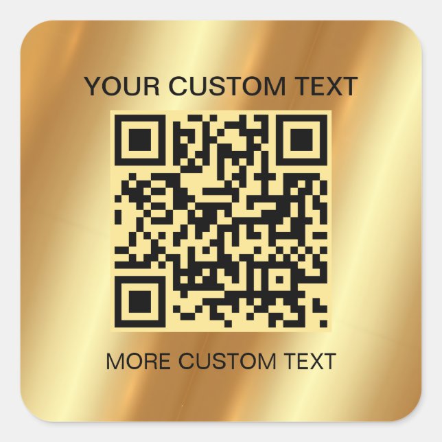 Scan QR Code Modern Elegant Gold Custom Template Square Sticker (Front)