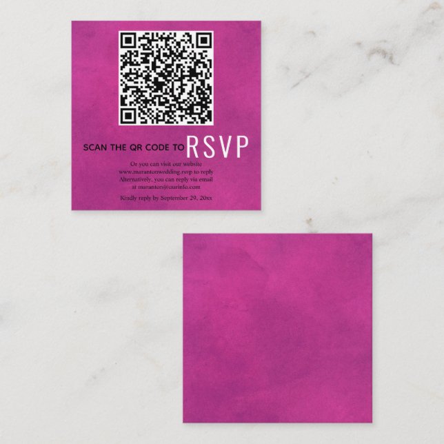 Scan QR code online RSVP fuchsia pink wedding Enclosure Card (Front/Back)