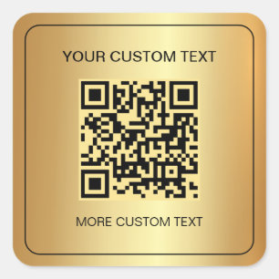 Scan QR Code Template Your Custom Text Faux Gold Square Sticker