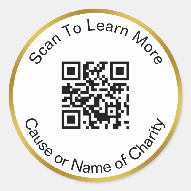 Scan QR Code To Learn More Cause Charity Gold Classic Round Sticker (Front)