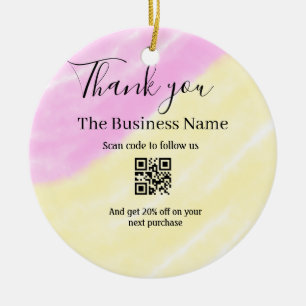 Scan QR to follow us thank you discount code pink Ceramic Ornament