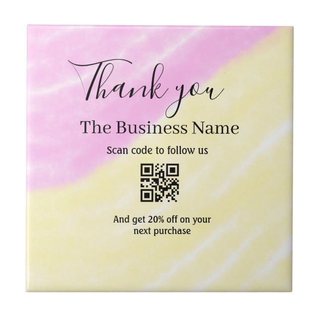 Scan QR to follow us thank you discount code pink  Ceramic Tile (Front)