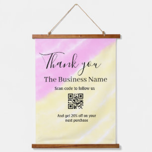Scan QR to follow us thank you discount code pink Hanging Tapestry