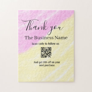 Scan QR to follow us thank you discount code pink  Jigsaw Puzzle