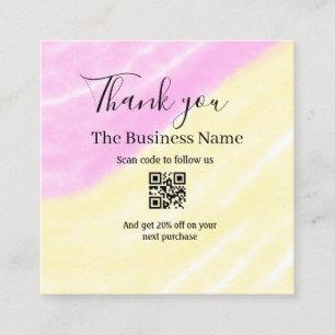 Scan QR to follow us thank you discount code pink Square Business Card