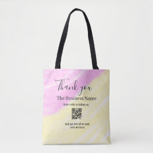 Scan QR to follow us thank you discount code pink Tote Bag