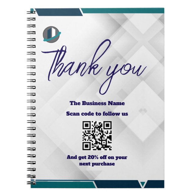 Scan QR to follow us thank you discount code white Notebook (Front)